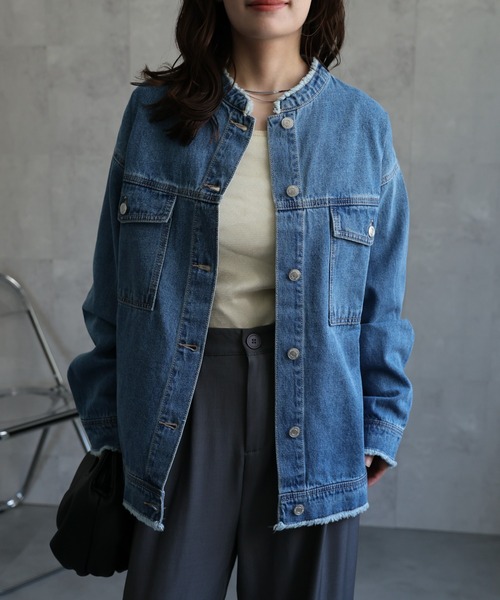 theory luxe ノーカラー　デニムジャケット　040 L ブルー　1 ADDICT DENIM | Theory luxe（セオリーリュクス）公式通販サイト