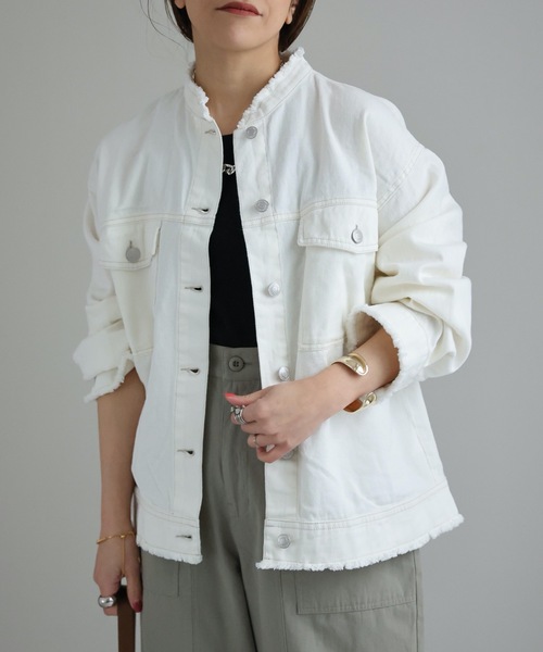 THE GIGI ホワイトデニムノーカラージャケット THE GIGI ホワイトデニムノーカラージャケット THE GIGI