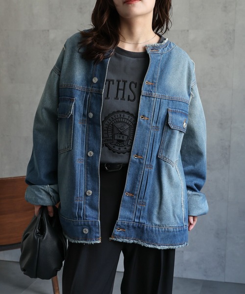 セール】【選べるデザイン】ノーカラーGジャン / ビックデニム