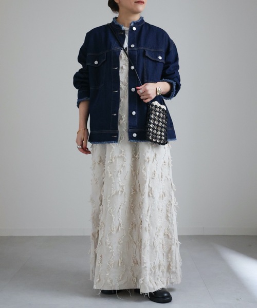 ap retro（アプレトロ）の「【選べるデザイン】ノーカラーGジャン / ビックデニムジャケット（デニムジャケット・レディース・ブラック系その他/ブルー系その他/アイボリー/ネイビー/ブルー/ブルー系その他2/ブラック系その他2・FREE）」の18枚目の写真