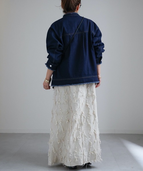 ap retro（アプレトロ）の「【選べるデザイン】ノーカラーGジャン / ビックデニムジャケット（デニムジャケット・レディース・ブラック系その他/ブルー系その他/アイボリー/ネイビー/ブルー/ブルー系その他2/ブラック系その他2・FREE）」の22枚目の写真