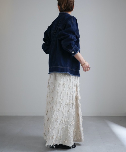 ap retro（アプレトロ）の「【選べるデザイン】ノーカラーGジャン / ビックデニムジャケット（デニムジャケット・レディース・ブラック系その他/ブルー系その他/アイボリー/ネイビー/ブルー/ブルー系その他2/ブラック系その他2・FREE）」の21枚目の写真