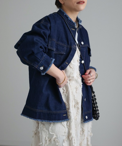 美品　トゥービーシック　サイズ42 ノーカラーデニムジャケット 美品 トゥービーシック サイズ42 ノーカラーデニムジャケット