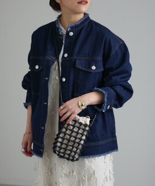 ap retro（アプレトロ）の「【選べるデザイン】ノーカラーGジャン / ビックデニムジャケット（デニムジャケット・レディース・ブラック系その他/ブルー系その他/アイボリー/ネイビー/ブルー/ブルー系その他2/ブラック系その他2・FREE）」の14枚目の写真