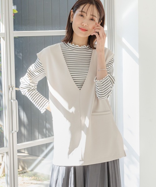 GLOBAL WORK（グローバルワーク）の「深Ｖネックベスト/深Ｖネックベスト（ベスト・レディース・ダークブラウン/オフホワイト/ブラック・FREE）」の2枚目の写真