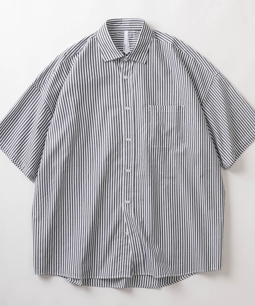 make a ray!(メイク ア レイ!)の「無地&ストライプ柄 ビッグシルエット レギュラーカラー ブロード 半袖シャツ/オーバーサイズ(シャツ/ブラウス・メンズ・ブルー系その他/ベージュ/パープル/ホワイト/グリーン/ホワイト系その他/サックスブルー/ブラック/ブラック系その他/レモンイエロー・M/L/XL)」の5枚目の写真
