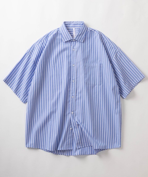 make a ray!(メイク ア レイ!)の「無地&ストライプ柄 ビッグシルエット レギュラーカラー ブロード 半袖シャツ/オーバーサイズ(シャツ/ブラウス・メンズ・ブルー系その他/ベージュ/パープル/ホワイト/グリーン/ホワイト系その他/サックスブルー/ブラック/ブラック系その他/レモンイエロー・M/L/XL)」の11枚目の写真