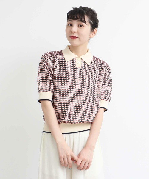 AMBIDEX（アンビデックス）の「ステッチＭＩＸ　JQ　KNIT　POLO（ポロシャツ・レディース・キナリ/ネイビー・FREE）」の2枚目の写真