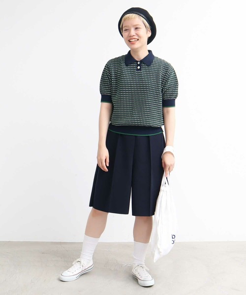 AMBIDEX（アンビデックス）の「ステッチＭＩＸ　JQ　KNIT　POLO（ポロシャツ・レディース・キナリ/ネイビー・FREE）」の8枚目の写真