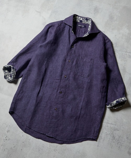 UNION STATION(ユニオンステーション)の「プレミアムフレンチリネン七分袖スキッパーシャツ/麻100%(シャツ/ブラウス・メンズ・ライトグレー/ブルー/ブラウン/ネイビー/ベージュ/パープル・LL/M/L)」の5枚目の写真