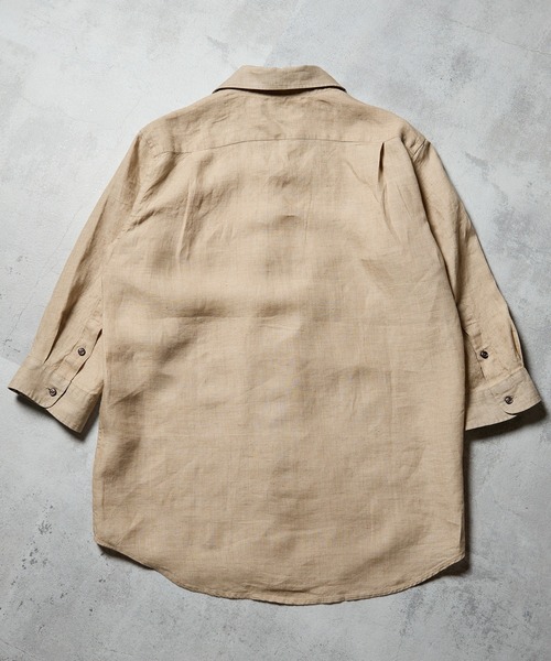 UNION STATION(ユニオンステーション)の「プレミアムフレンチリネン七分袖スキッパーシャツ/麻100%(シャツ/ブラウス・メンズ・ライトグレー/ブルー/ブラウン/ネイビー/ベージュ/パープル・LL/M/L)」の11枚目の写真