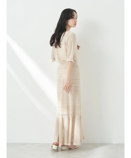 earth music&ecology(アースミュージックアンドエコロジー)の「SET2点透かし編みカーディガン+マーメイドスカート(スカート・レディース・ブラック/アイボリー/ピンクベージュ・S/M)」の7枚目の写真