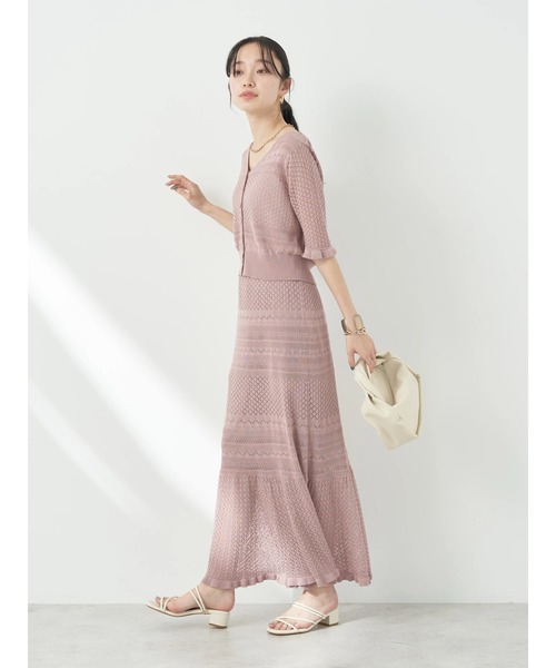 earth music&ecology(アースミュージックアンドエコロジー)の「SET2点透かし編みカーディガン+マーメイドスカート(スカート・レディース・ブラック/アイボリー/ピンクベージュ・S/M)」の22枚目の写真