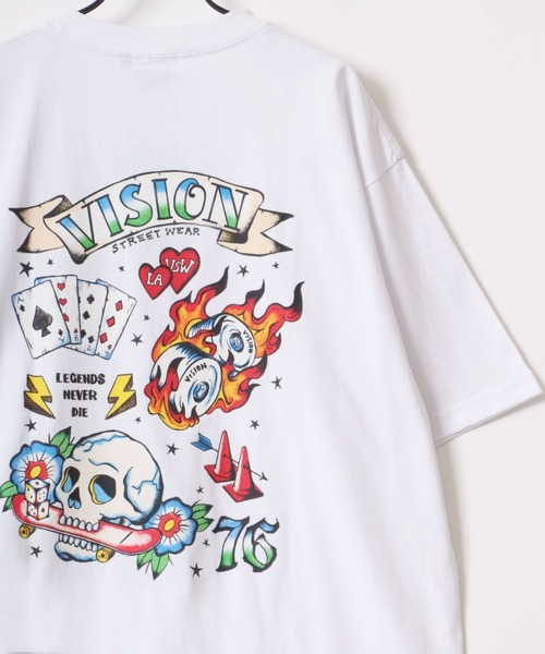 VISION STREET WEAR（ヴィジョンストリートウェア）の「VISION STREET WEAR/ヴィジョンストリートウェア オーバーサイズ バックプリント ロゴ イラスト ワンポイント刺繍 半袖Tシャツ（Tシャツ/カットソー・メンズ・イエロー/ホワイト系その他/ホワイト/ブラック/イエロー系その他/ブラック系その他/チャコール/ホワイト系その他2・M/L/LL）」の3枚目の写真