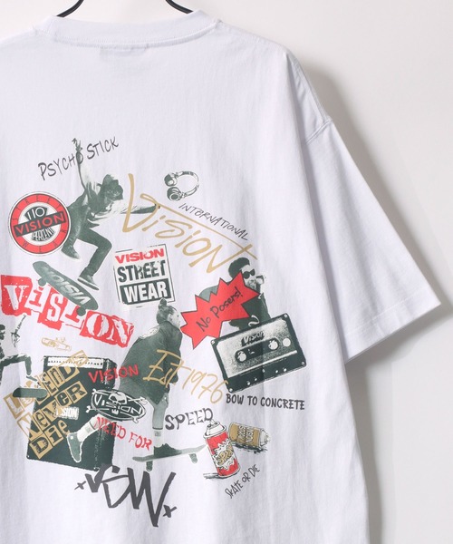 VISION STREET WEAR（ヴィジョンストリートウェア）の「VISION STREET WEAR/ヴィジョンストリートウェア オーバーサイズ バックプリント ロゴ イラスト ワンポイント刺繍 半袖Tシャツ（Tシャツ/カットソー・メンズ・イエロー/ホワイト系その他/ホワイト/ブラック/イエロー系その他/ブラック系その他/チャコール/ホワイト系その他2・M/L/LL）」の4枚目の写真