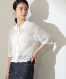 未使用Demi-Luxe BEAMS / 襟付き アイレット 5分袖カーディガン Demi-Luxe BEAMS（デミルクス ビームス）の「Demi-Luxe BEAMS