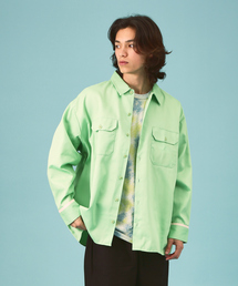 【Dickies/ディッキーズ 】オーバーサイズ 無地 ワンポイントロゴ / ロングスリーブ　WIDE WORK SHIRT　18454300　T