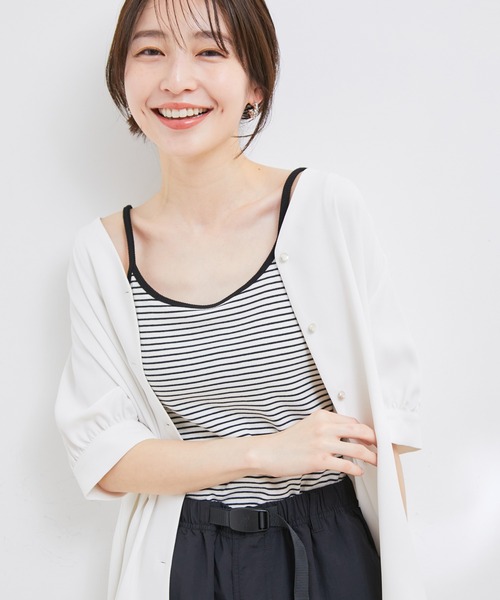 VIS(ビス)の「【洗える】カップ付きバックオープンキャミソール(キャミソール・レディース・ホワイト系その他/ブラック/ホワイト・FREE)」の2枚目の写真