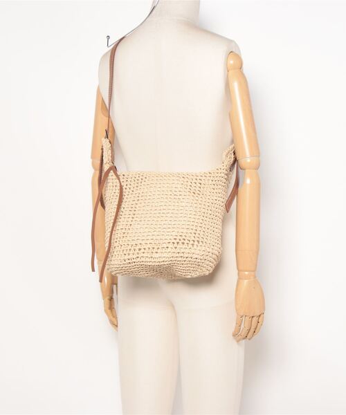 florist（フローリスト）の「【2WAY/軽量】かご編みメッシュ×ポイントレザーのバケツショルダーバッグ/トートバッグ（かごバッグ・レディース・ブラウン/ベージュ・FREE）」の21枚目の写真