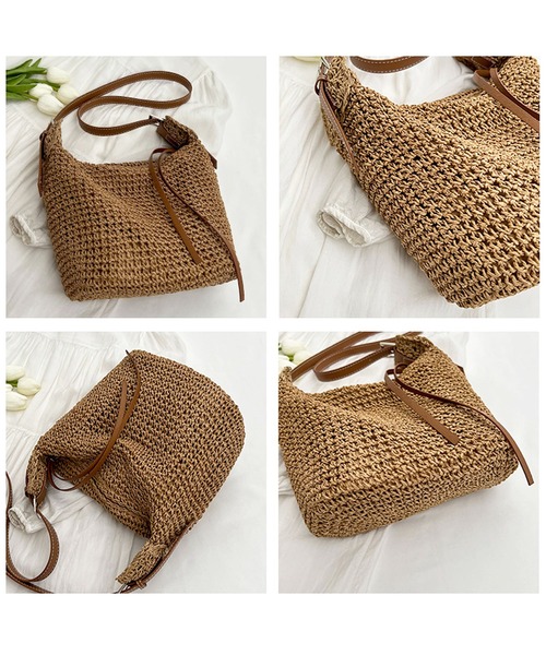 florist（フローリスト）の「【2WAY/軽量】かご編みメッシュ×ポイントレザーのバケツショルダーバッグ/トートバッグ（かごバッグ・レディース・ブラウン/ベージュ・FREE）」の17枚目の写真