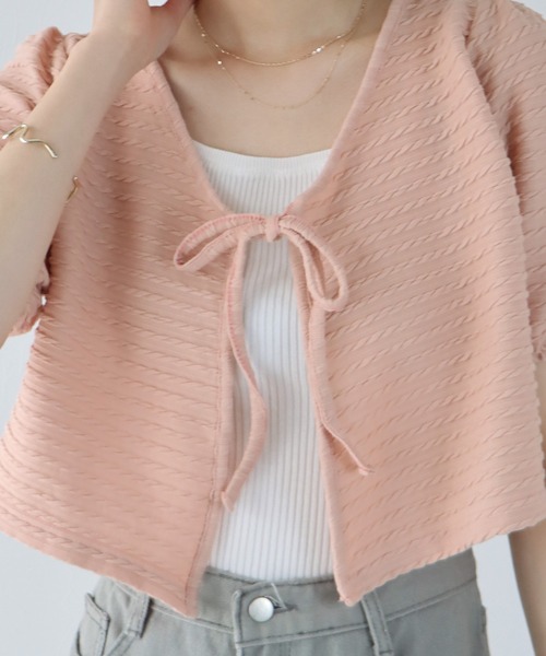 BLUEEAST（ブルーイースト）の「半袖ケーブル柄リボンカーディガン（カーディガン/ボレロ・レディース・ネイビー/ピンク/アイボリー/ブラック/ベージュ・MEDIUM）」の20枚目の写真