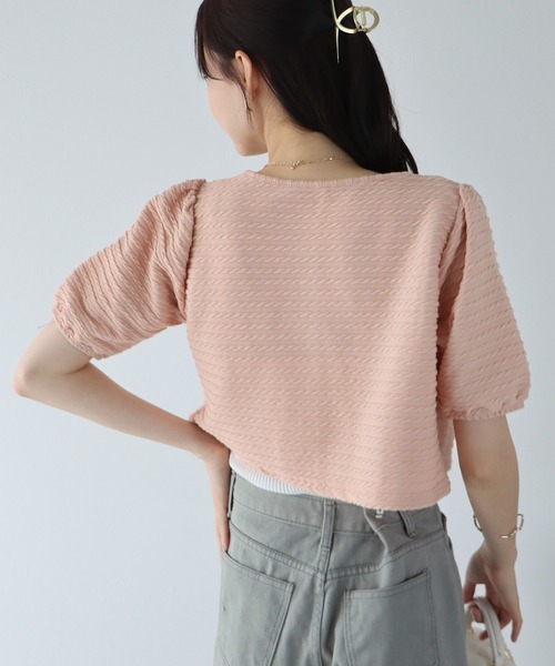 BLUEEAST（ブルーイースト）の「半袖ケーブル柄リボンカーディガン（カーディガン/ボレロ・レディース・ネイビー/ピンク/アイボリー/ブラック/ベージュ・MEDIUM）」の21枚目の写真