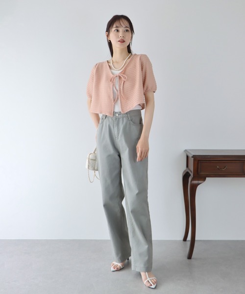 BLUEEAST（ブルーイースト）の「半袖ケーブル柄リボンカーディガン（カーディガン/ボレロ・レディース・ネイビー/ピンク/アイボリー/ブラック/ベージュ・MEDIUM）」の19枚目の写真