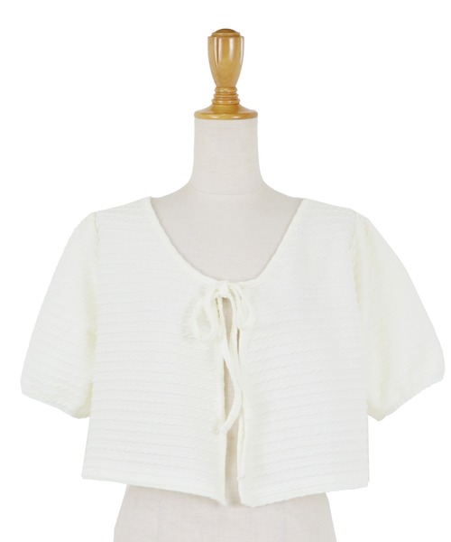 BLUEEAST（ブルーイースト）の「半袖ケーブル柄リボンカーディガン（カーディガン/ボレロ・レディース・ネイビー/ピンク/アイボリー/ブラック/ベージュ・MEDIUM）」の18枚目の写真