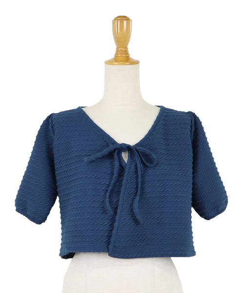 BLUEEAST（ブルーイースト）の「半袖ケーブル柄リボンカーディガン（カーディガン/ボレロ・レディース・ネイビー/ピンク/アイボリー/ブラック/ベージュ・MEDIUM）」の16枚目の写真