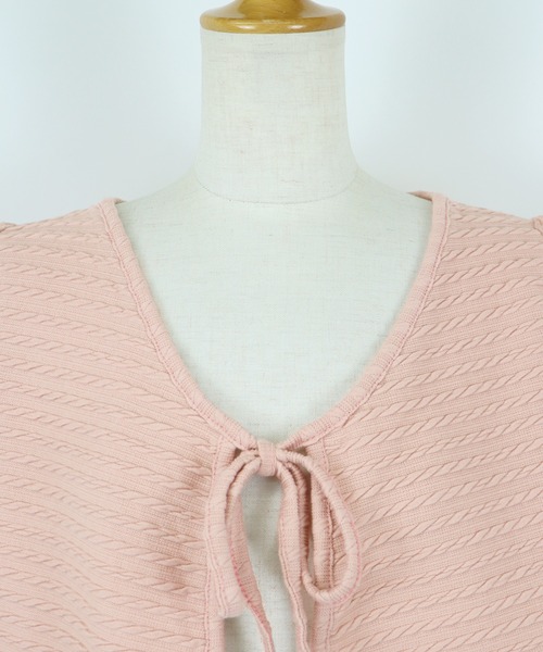 BLUEEAST（ブルーイースト）の「半袖ケーブル柄リボンカーディガン（カーディガン/ボレロ・レディース・ネイビー/ピンク/アイボリー/ブラック/ベージュ・MEDIUM）」の11枚目の写真