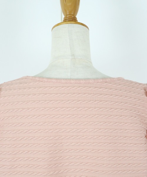 BLUEEAST（ブルーイースト）の「半袖ケーブル柄リボンカーディガン（カーディガン/ボレロ・レディース・ネイビー/ピンク/アイボリー/ブラック/ベージュ・MEDIUM）」の10枚目の写真