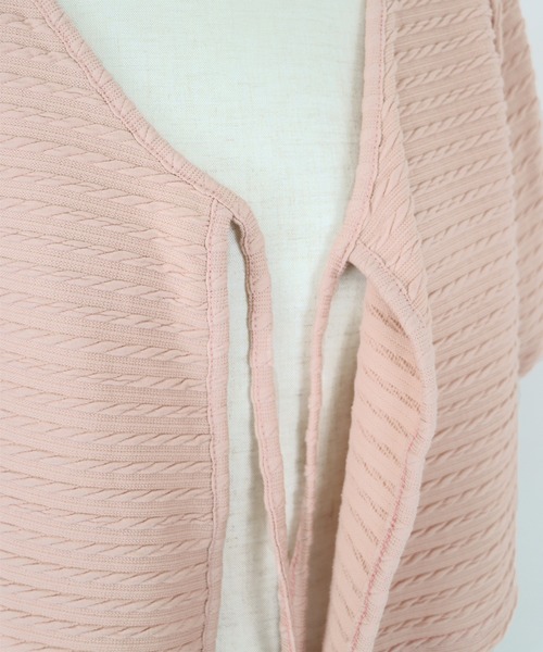 BLUEEAST（ブルーイースト）の「半袖ケーブル柄リボンカーディガン（カーディガン/ボレロ・レディース・ネイビー/ピンク/アイボリー/ブラック/ベージュ・MEDIUM）」の9枚目の写真