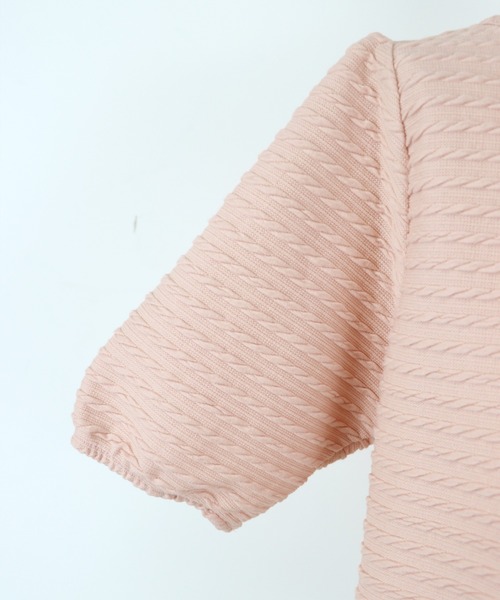 BLUEEAST（ブルーイースト）の「半袖ケーブル柄リボンカーディガン（カーディガン/ボレロ・レディース・ネイビー/ピンク/アイボリー/ブラック/ベージュ・MEDIUM）」の8枚目の写真