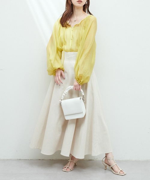 natural couture(ナチュラルクチュール)の「綿麻ハイウエストサーキュラースカート(スカート・レディース・ブラック/ライトベージュ/ブルー/グリーン/ドット・MEDIUM/LARGE)」の19枚目の写真