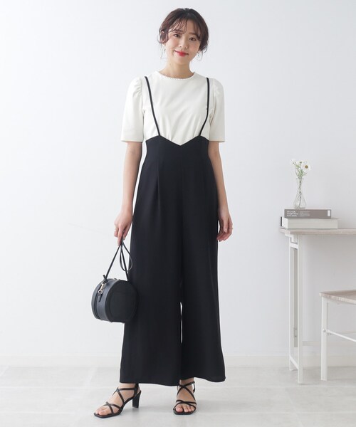 couture brooch(クチュールブローチ)の「◆【新色追加!シンプルインナーでもオシャレ見え。】キャミロンパース(サロペット/オーバーオール・レディース・アイボリー/ブラック/ライトベージュ・38/42/40)」の10枚目の写真