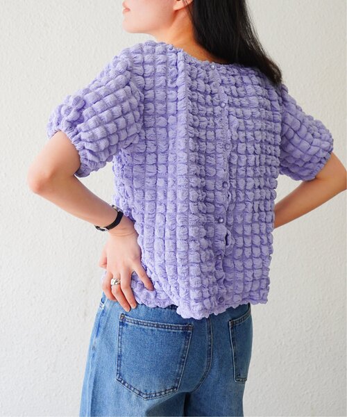 VENCEEXCHANGE（ヴァンスエクスチェンジ）の「ポコポコボリューム半袖カーディガン/ポップコーンカーディガン（Tシャツ/カットソー・レディース・イエロー/オフホワイト/ブラック/パープル・M）」の3枚目の写真