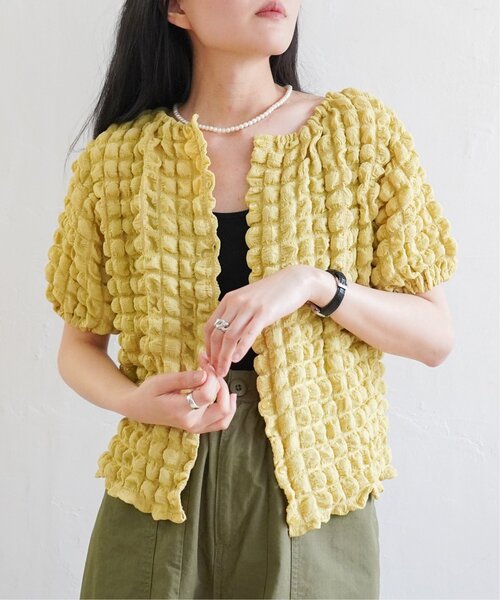 VENCEEXCHANGE（ヴァンスエクスチェンジ）の「ポコポコボリューム半袖カーディガン/ポップコーンカーディガン（Tシャツ/カットソー・レディース・イエロー/オフホワイト/ブラック/パープル・M）」の4枚目の写真