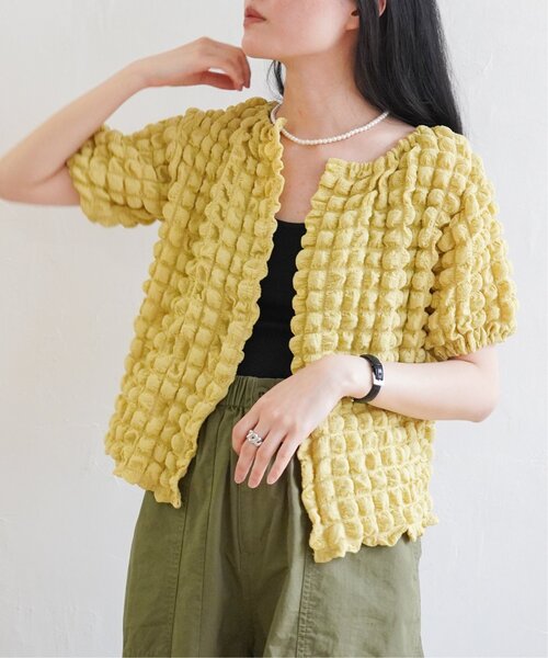 VENCEEXCHANGE（ヴァンスエクスチェンジ）の「ポコポコボリューム半袖カーディガン/ポップコーンカーディガン（Tシャツ/カットソー・レディース・イエロー/オフホワイト/ブラック/パープル・M）」の16枚目の写真