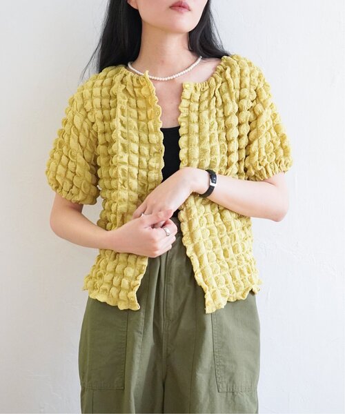 VENCEEXCHANGE（ヴァンスエクスチェンジ）の「ポコポコボリューム半袖カーディガン/ポップコーンカーディガン（Tシャツ/カットソー・レディース・イエロー/オフホワイト/ブラック/パープル・M）」の20枚目の写真