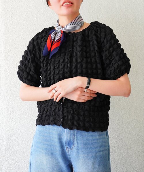 VENCEEXCHANGE（ヴァンスエクスチェンジ）の「ポコポコボリューム半袖カーディガン/ポップコーンカーディガン（Tシャツ/カットソー・レディース・イエロー/オフホワイト/ブラック/パープル・M）」の6枚目の写真