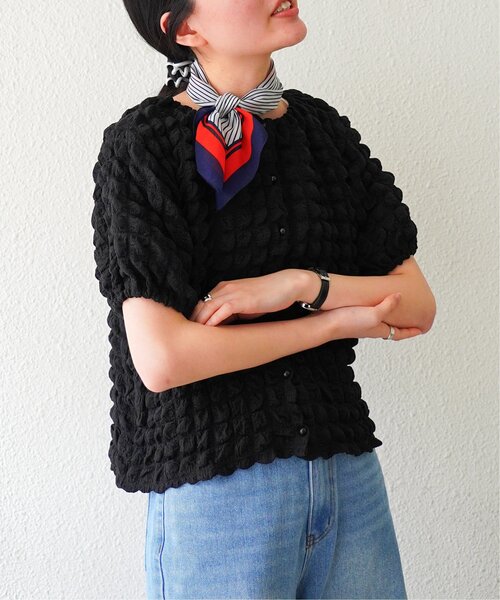 VENCEEXCHANGE（ヴァンスエクスチェンジ）の「ポコポコボリューム半袖カーディガン/ポップコーンカーディガン（Tシャツ/カットソー・レディース・イエロー/オフホワイト/ブラック/パープル・M）」の17枚目の写真