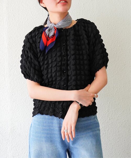 VENCEEXCHANGE（ヴァンスエクスチェンジ）の「ポコポコボリューム半袖カーディガン/ポップコーンカーディガン（Tシャツ/カットソー・レディース・イエロー/オフホワイト/ブラック/パープル・M）」の10枚目の写真