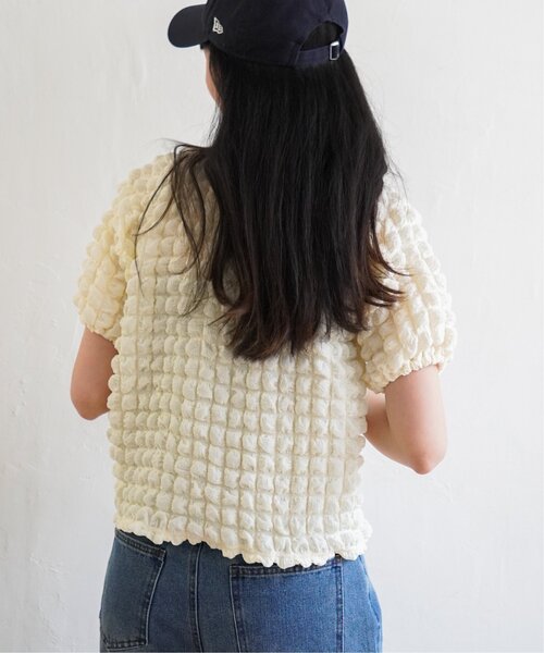VENCEEXCHANGE（ヴァンスエクスチェンジ）の「ポコポコボリューム半袖カーディガン/ポップコーンカーディガン（Tシャツ/カットソー・レディース・イエロー/オフホワイト/ブラック/パープル・M）」の18枚目の写真