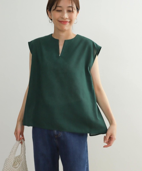 『セットアップ対応』『URTECH高機能リネン』フレンチスリーブブラウス