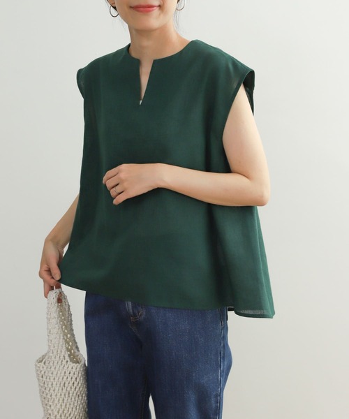 『セットアップ対応』『URTECH高機能リネン』フレンチスリーブブラウス