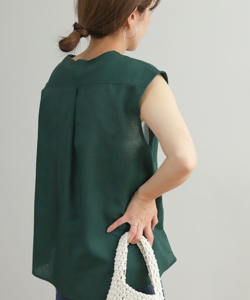 『セットアップ対応』『URTECH高機能リネン』フレンチスリーブブラウス