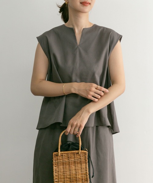 『セットアップ対応』『URTECH高機能リネン』フレンチスリーブブラウス