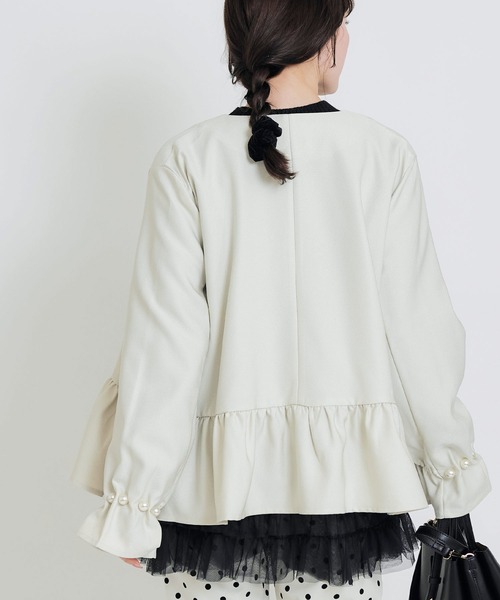 PICCIN PERLA（ピッチンペルラ）の「袖パールペプラムジップデニムブルゾン（ブルゾン・レディース・ダークブルー/アイボリー・M）」の19枚目の写真