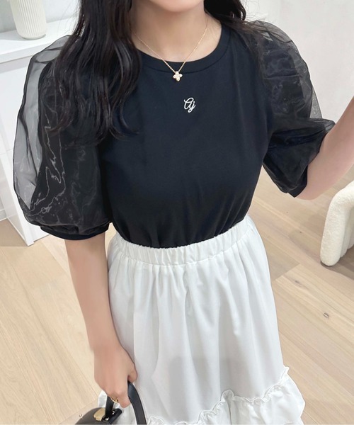 apres jour(アプレジュール)の「刺繍オーガンジーパフスリーブTシャツ【ZOZOTOWN限定アイテム】(Tシャツ/カットソー・レディース・ブラック/ピンクベージュ/オフホワイト・フリー/X-LARGE)」の11枚目の写真