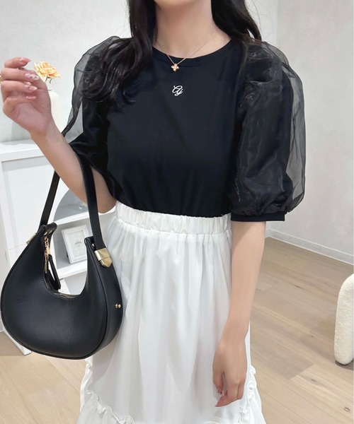 apres jour(アプレジュール)の「刺繍オーガンジーパフスリーブTシャツ【ZOZOTOWN限定アイテム】(Tシャツ/カットソー・レディース・ブラック/ピンクベージュ/オフホワイト・フリー/X-LARGE)」の12枚目の写真